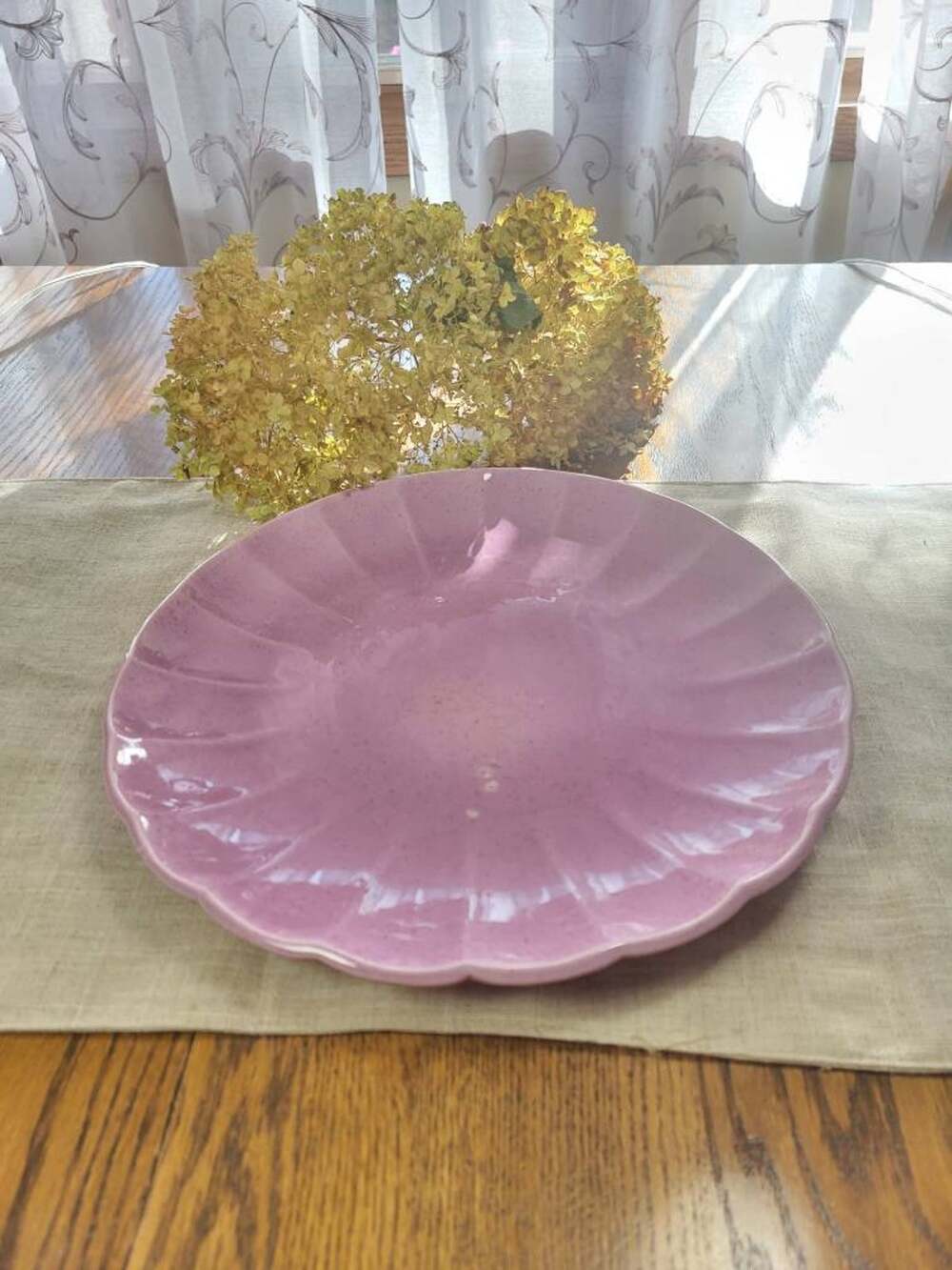 Vintage Red Wing Art Pottery Tray 48 Orchid Pink Speckled Scalloped Plate 12.5"